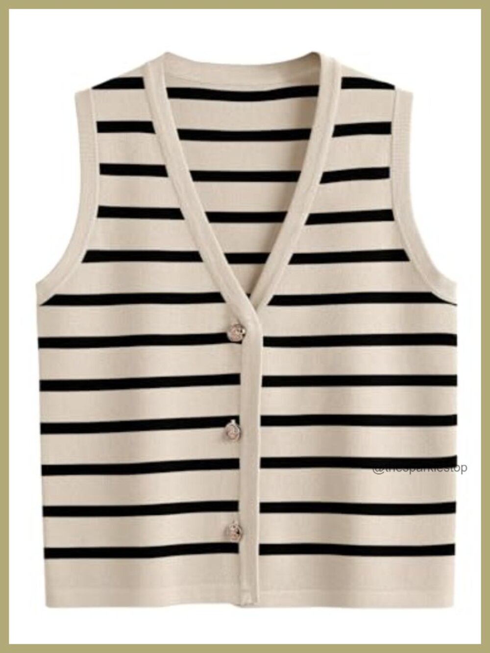 V Neck Striped Sweater Vest Button Up Sleeveless Knit Tank Top